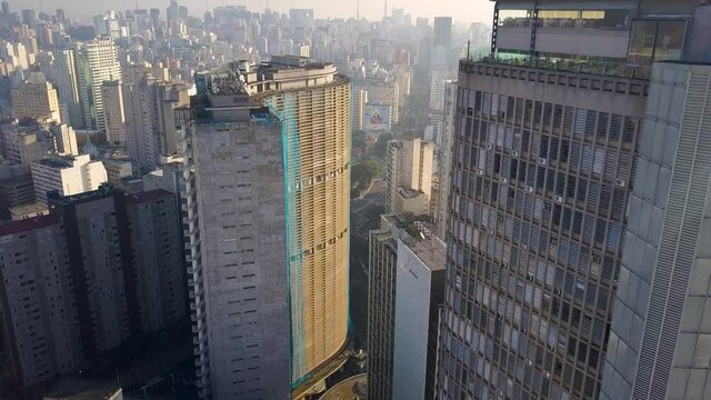 flight over buildings on city centre of S&atilde;o Paulo
