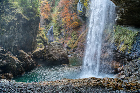 Beautiful mountain waterfall in Swiss Alps. Europe, Switzerland © Yamagiwa
