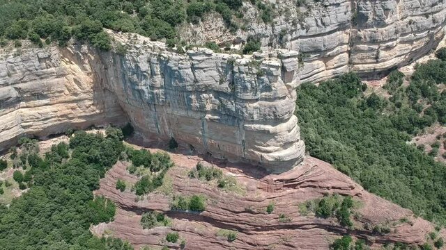 Aerial views of Tavertet cliffs in Catalonia and Sau lake