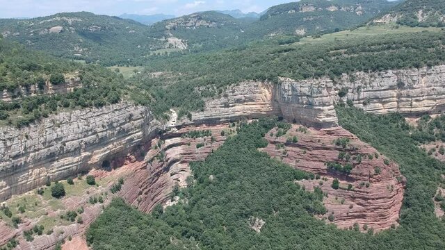 Aerial views of Tavertet cliffs in Catalonia and Sau lake