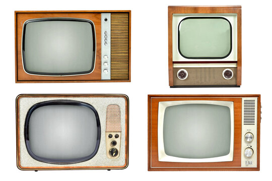 Vintage TV set collection isolated on white background