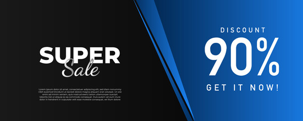 Vector illustration blue black super sale banner template design, Big sales special offer. end of season party background