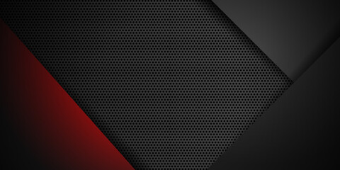 High contrast red and black glossy stripes. Abstract tech graphic banner design. Vector corporate background