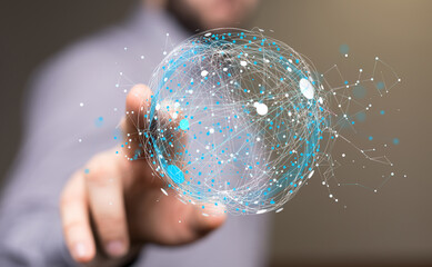 Global network. Blockchain. 3D illustration. Neural networks and artificial intelligence. Abstract