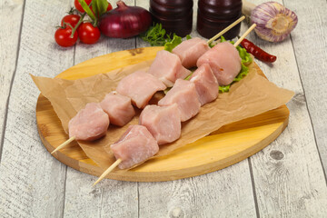 Raw pork meat skewer for grill