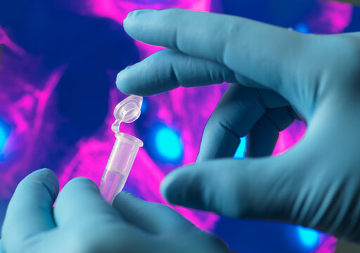 Hand of scientist handling medical vial