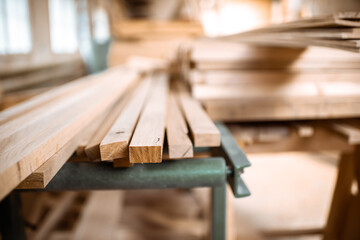 Pile of pine planks at the warehouse