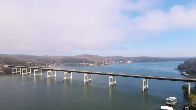 Toll Bridge over the Lake of the Ozarks in Missouri, Aerial Drone View