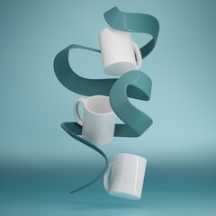 Cups of coffee on a soft blue background