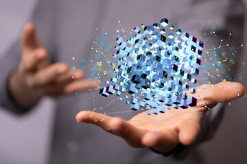Cloud technology. Polygonal wireframe art looks like constellation