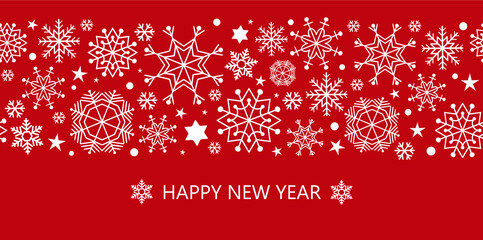 seamless snowflake border, Christmas design for greeting card. Vector illustration, merry xmas snow flake header or banner, wallpaper or backdrop decor 