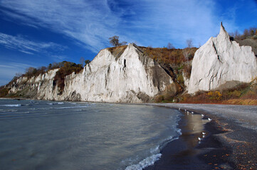 Seagulls queueing in the black beach at the Scarborough bluffs