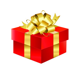 Red gift box vector illustration isolated on white background. 3d realistic box illustration.
