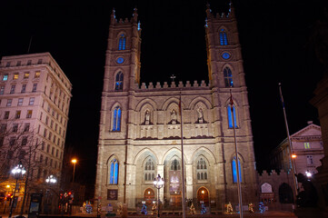 Fototapeta na wymiar Notre Dame Basilica at night in Old Montreal