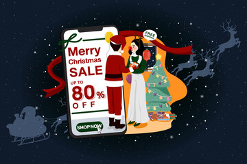 Merry Christmas sale Template for Online Shopping. Vector Illustration concept design