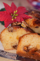 Christmas cake panettone and Christmas decorations.