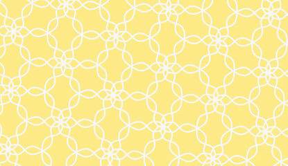 Abstract Floral White Line Mandala Pattern on Yellow Background 