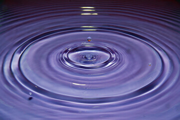 Water droplet impact ripples with concentric rings and drops orbiting center