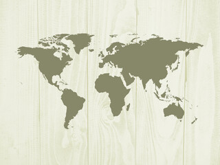 White old wooden texture in vintage style with world map. 