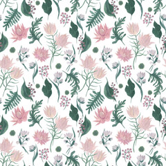 Watercolor painting seamless pattern with gentle flowers. Spring wallpaper.