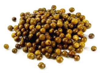 Pickled Green Peppercorns on white Background Isolated
