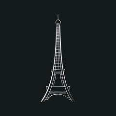 Paris Eiffel Tower Line Drawing, Eiffel Tower Icon, Landmark, European Landmark Symbol, Tower, Vector Illustration Background