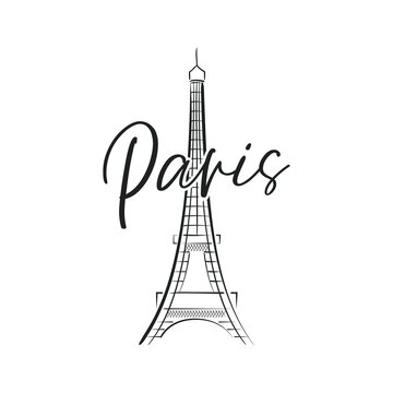 Paris Eiffel Tower Line Drawing, Eiffel Tower Icon, Landmark, European Landmark Symbol, Tower, Vector Illustration Background