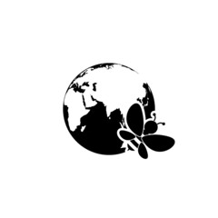 World and bee icon isolated on white background