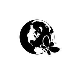 World and bee icon isolated on white background