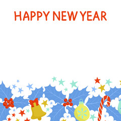 New year card with christmas border and small lettering. Perfect for banners, flyers, postcards