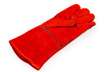 Welding gloves, welding equipment, gloves isolated on a white background, protective clothing
