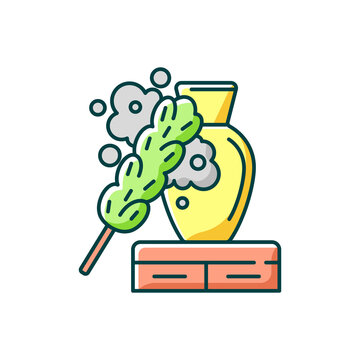recommend clip art: Dusting RGB color icon. Household chore, housekeeping. House cleaning service, housekeeper duty. Sweeping dust from vase with duster. Isolated vector illustration