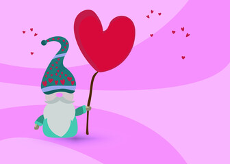 Wizard cartoon holding a heart sign balloon on background.
