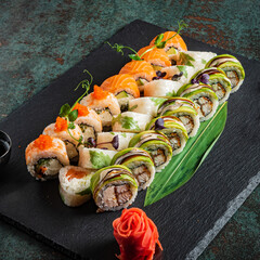 sushi set on the black background