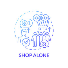 Shopping alone concept icon. Financial advantage idea thin line illustration. Shopping with friends or family. Single shopper. Money-saving hack. Vector isolated outline RGB color drawing