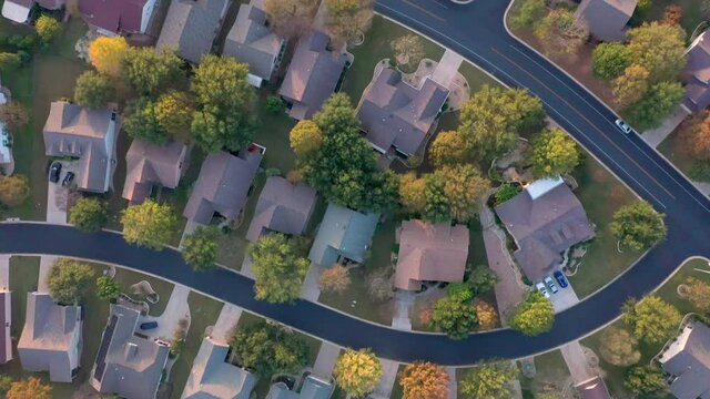 Aerial Overhead of a Suburban Neighborhood in Autumn