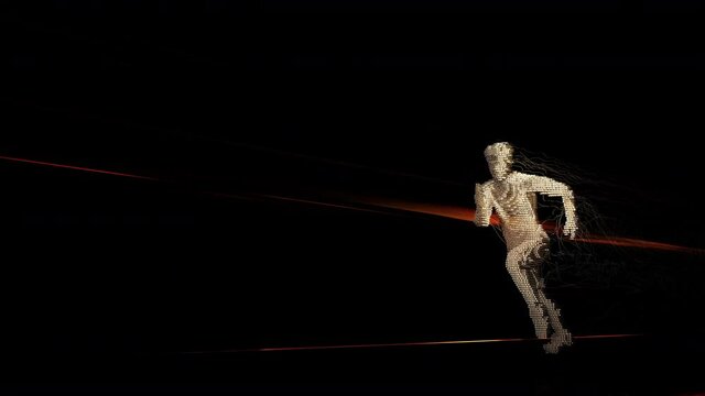 Man is running form shape with gold cube.