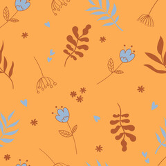 Naklejka premium seamless pattern hand-drawn plants on yellow background for use on different products