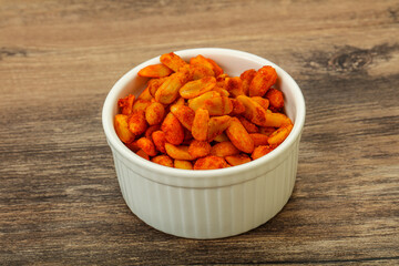 Chili peanut snack in the bowl