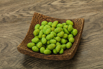 Spicy wasabi peanuts in the bowl
