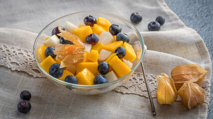 Mango , pear and blueberries salad.