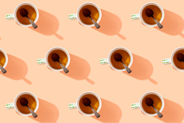 Pattern of mugs of herbal tea