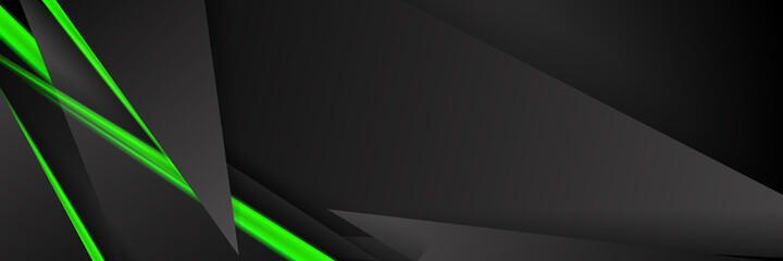 Triangular background. Abstract composition of 3D triangles. The geometric background of modern green is insulated black