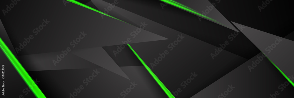 Wall mural futuristic green and black abstract gaming banner design with metal technology concept. vector illus