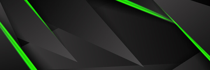 Futuristic green and black abstract gaming banner design with metal technology concept. Vector illustration for business corporate promotion, game header social media, live streaming background © Roisa