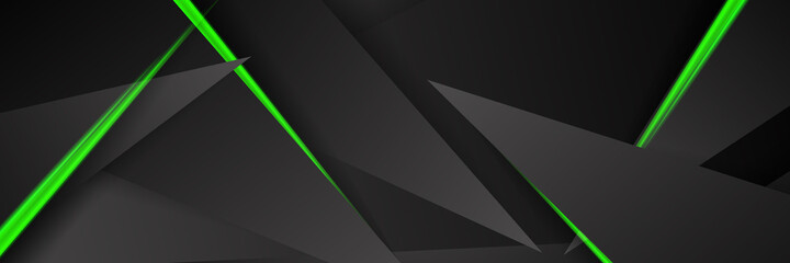 Futuristic green and black abstract gaming banner design with metal technology concept. Vector illustration for business corporate promotion, game header social media, live streaming background © Roisa
