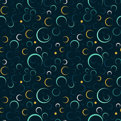 Seamless background with circles and soap bubbles, blue, cyan, sea wave, yellow