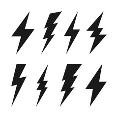 Lightning bolt icons collection. Flash symbol, thunderbolt. Simple lightning strike sign. Vector illustration.