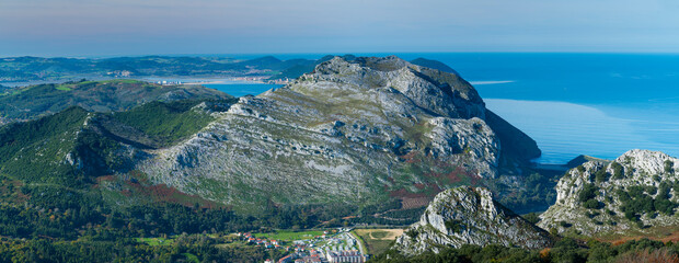 Fototapeta na wymiar View of Mount Candina from Mount Cerredo, Cantabrian Sea, MONTAÑA ORIENTAL COSTERA MOC, Castro Urdiales, Cantabria, Spain, Europe