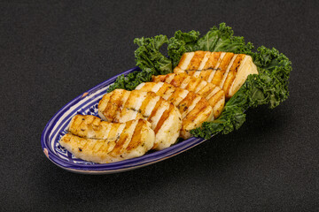 Grilled Greek haloumi cheese with herbs